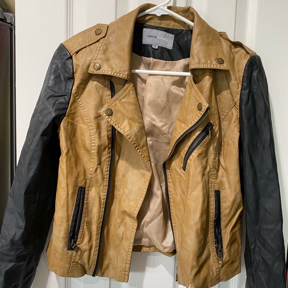 Foreign exchange 2 tone leather jacket